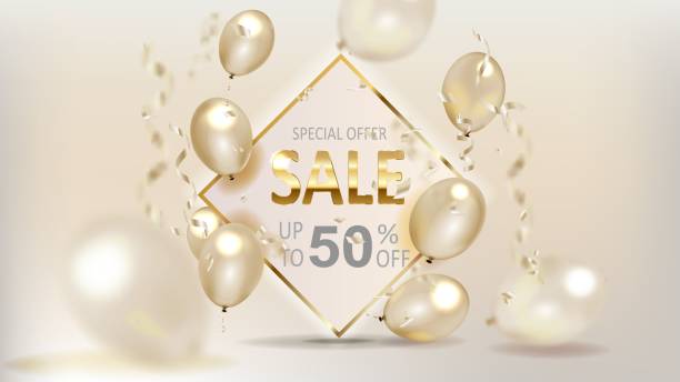 Gold sale balloons background store banners, advertising, shopping. Logo, logotype, sign, symbol. Sale text balloons, selling web banner header Gold sale balloons background store banners, advertising, shopping. Logo, logotype, sign, symbol. Sale text balloons, selling web banner header gift backgrounds stock illustrations