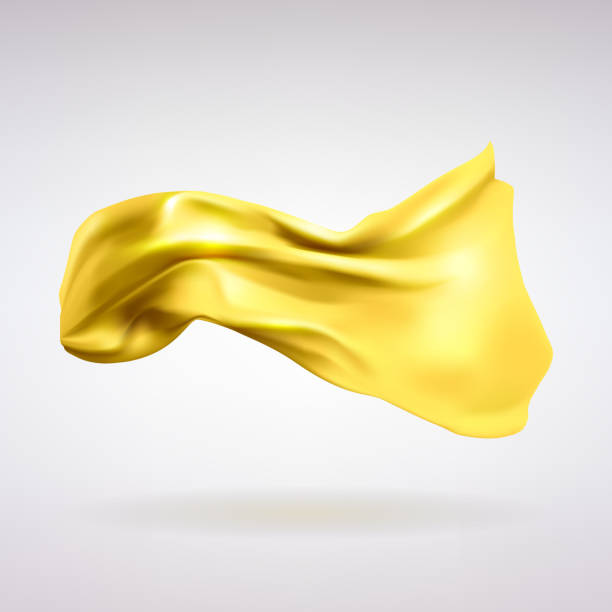 Gold Satin Fabric Flying in the Wind gold satin fabric flying in the wind on a light background flowing cape stock illustrations