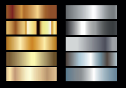 Gold Silver. Vector golden shiny and metal gradient collection, vector illustration