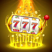 Gold slot machine wins the jackpot. Big win slots 777 banner casino. Vector illustration