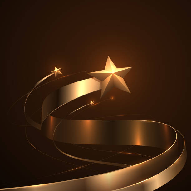 Gold stars and ribbons with glow effect Gold stars and ribbons with glow effect in vector success backgrounds stock illustrations