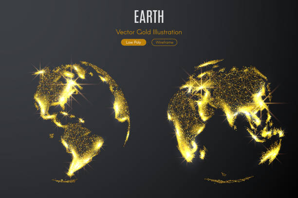 EARTH LOW POLY gold vector art illustration