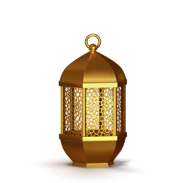 Gold vintage lanterns. Arabic shining lamps. Gold vintage lanterns. Arabic shining lamps. Isolated hanging realistic lamps. Effects of transparent vector background fanous stock illustrations
