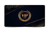 Gold VIP card with laurel and glitter. Vector illustration