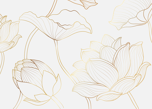 Gold wallpaper luxury design with lotus flower