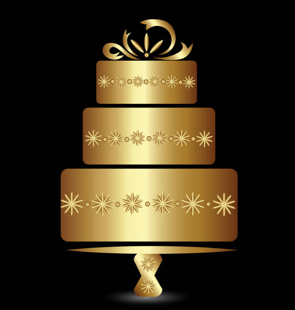 Gold wedding-anniversary cake icon vector Cake golden icon design for celebrate anniversary or wedding vector illustration anniversary silhouettes stock illustrations