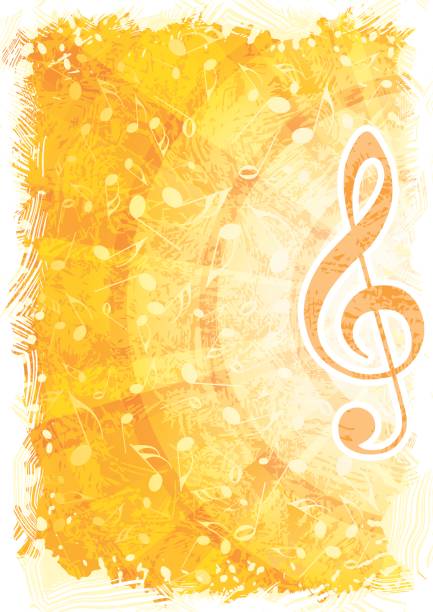 Golden abstract music background with focus on treble clef vector art illustration