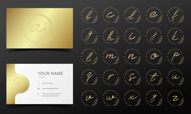 Golden alphabet in round frame for logo and branding design. vector art illustration