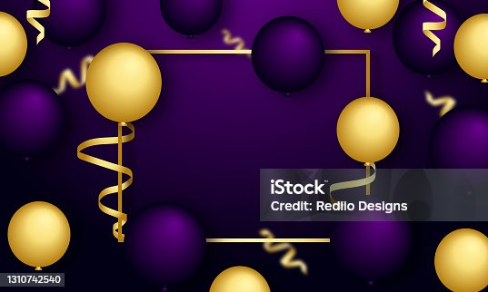 istock golden and purple balloons with frame background.stock illustration 1310742540