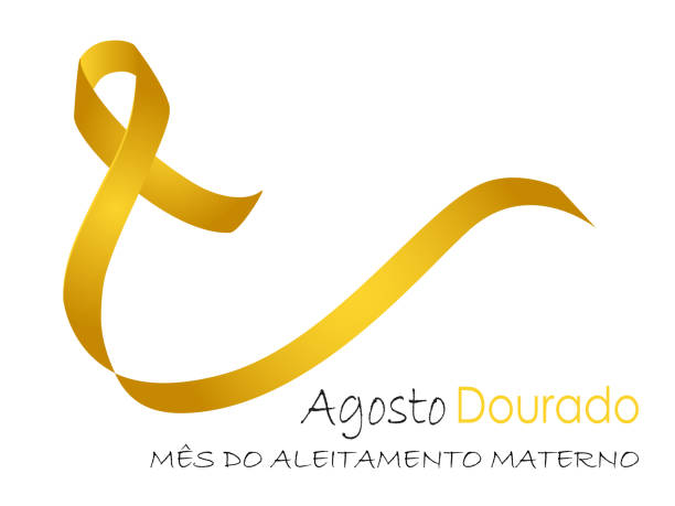 Golden August breastfeeding month in Portuguese language Golden August breastfeeding month in Portuguese language. Golden ribbon awareness. august stock illustrations