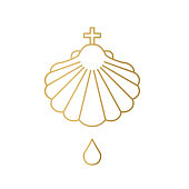istock golden baptismal shell with drop of holy water icon 1351090965