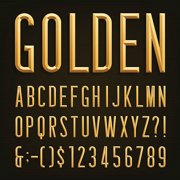 Golden Beveled Narrow Font. Vector Alphabet. vector art illustration