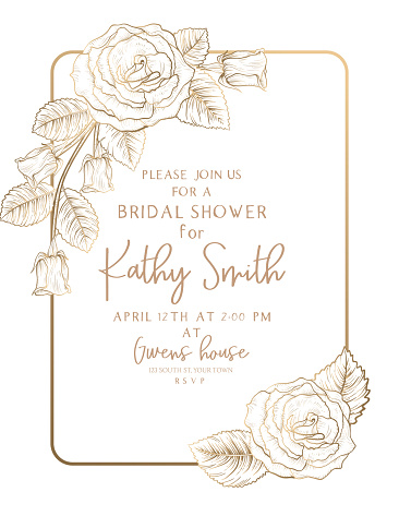 Golden Botanical Roses Bridal Shower Invitation template