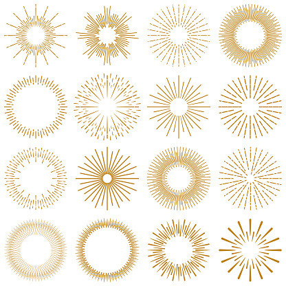 Vector Illustration of a beautiful collection of Golden rays of sunburst design elements. Vintage style elements for your graphics and your website design.