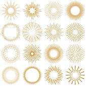 Vector Illustration of a beautiful collection of Golden rays of sunburst design elements. Vintage style elements for your graphics and your website design.