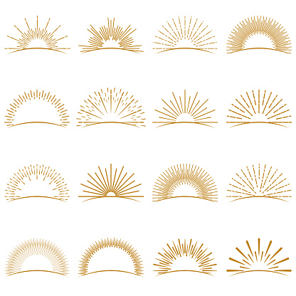 Vector Illustration of a beautiful collection of Golden Burst Sunset Rays