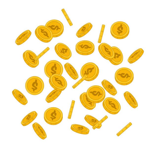 golden coins falling down, konzept von geld, jackpot oder lotterie gewinnen, gewinn oder finanzerfolg. währung, gold-dollar - finanzen und wirtschaft stock-grafiken, -clipart, -cartoons und -symbole