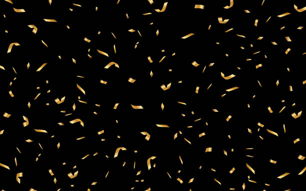 黒の背景に黄金の紙吹雪 - 紙テープ点のイラスト素材／クリップアート素材／マンガ素材／アイコン素材