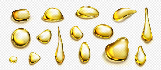 기름 또는 액체 꿀의 황금 방울과 웅덩이 - 식용유 stock illustrations
