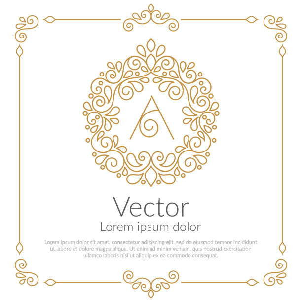 Golden emblem. Great for logo, monogram, invitation, flyer, menu, brochure. Can be used for jewelry, beauty and fashion industry. store borders stock illustrations