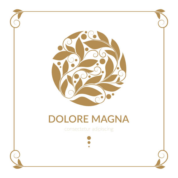 Golden emblem with decorative vector leaves. Elegant classic elements. Can be used for jewelry, beauty and fashion industry. Great for, logo, background or any desired idea. Vector illustration beauty borders stock illustrations