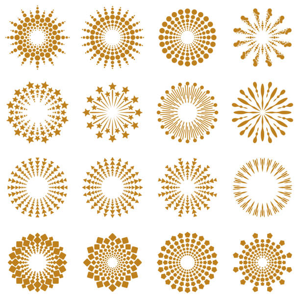 Golden Geometric Burst Rays Collection Vector Illustration of a beautiful Set Collection with Golden Geometric Burst Rays lightning borders stock illustrations