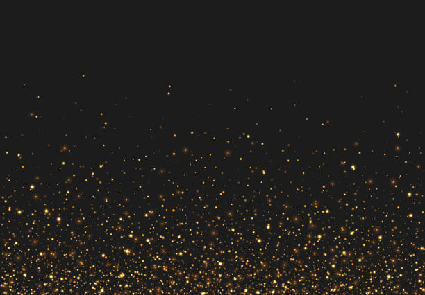 Golden glitter light effect. Background bright shining confetti particles. Golden glitter light effect. Background bright shining confetti particles. black color stock illustrations