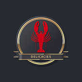 golden noble glossy delicacies or seafood vector lobster icon