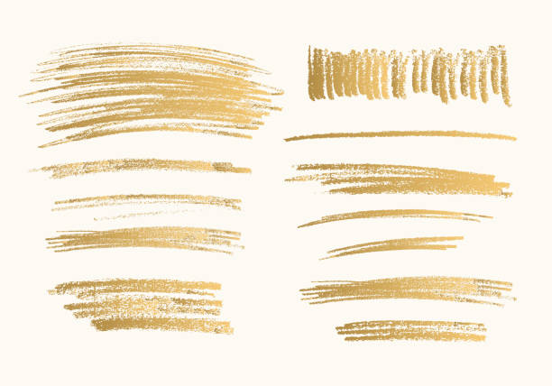 złote ręcznie rysowane wektorowe ołówki bazgrołów. pojedyncze szkice. - brokat wyposażenie artysty i rzemieślnika stock illustrations