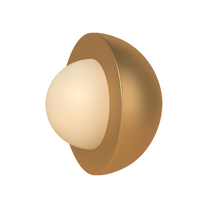 Golden hemisphere with 3d ball inside vector template. Abstract scandinavian design with realistic white cutout