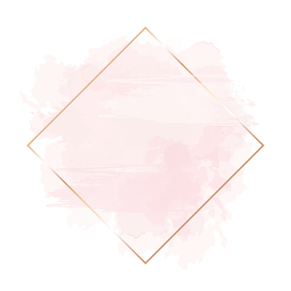 Golden line art, watercolor style pink texture splash.