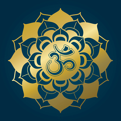 Golden lotus mandala with Om syllable