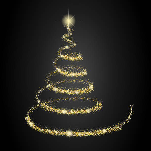 Golden magic Christmas tree on black background. Vector. Golden magic Christmas tree on black background. Vector. light through trees stock illustrations