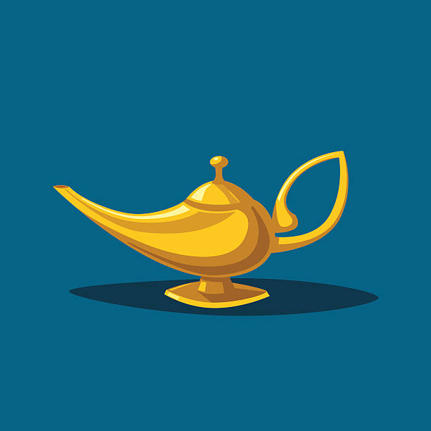 Golden magic lamp. Fable. Cartoon vector illustration vector art illustration