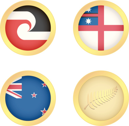 Golden Maori And New Zealand Flags