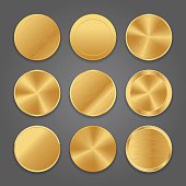 App icons background set. Golden metal badge icons. Vector