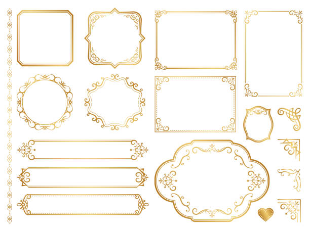 黄金の華やかなフレームとスクロール要素。 - 金属 金点のイラスト素材／クリップアート素材／マンガ素材／アイコン素材