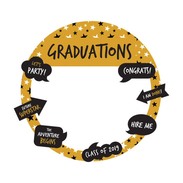 golden party photo booth and graduation elements -vector golden party photo booth and graduation elements -vector illustration selfie borders stock illustrations