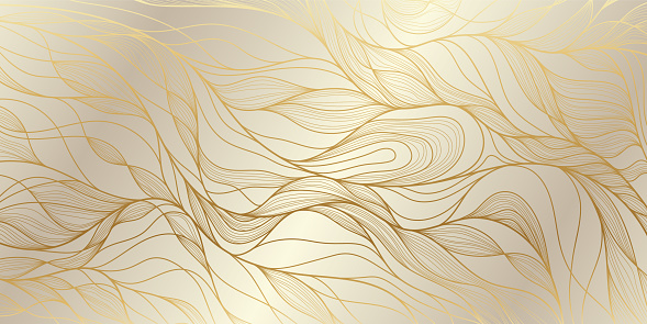 Gold wavy pattern. Luxurious golden linear ornament. Premium design for wallpapers, silk textiles and jewelry. Vector illustration.