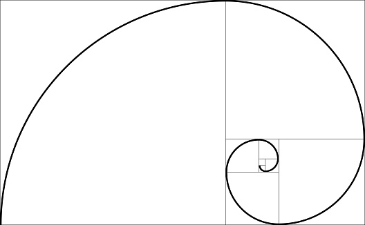 Golden ratio geometric concept. Fibonacci spiral. Vector illustration