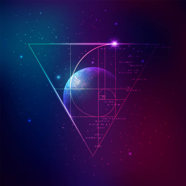 golden ratio concept of applied astronomy, graphic of golden ratio with outer space background math stock illustrations