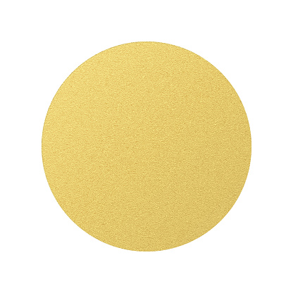 Golden round circle label with volume structure. Isolated object on transparent background. EPS 10