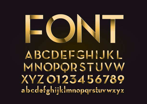 bildbanksillustrationer, clip art samt tecknat material och ikoner med gyllene skugga alfabetet uppsättning - typography letters