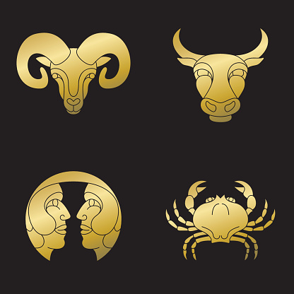 Golden signs of zodiac (Aries, taurus, gemini and cancer)