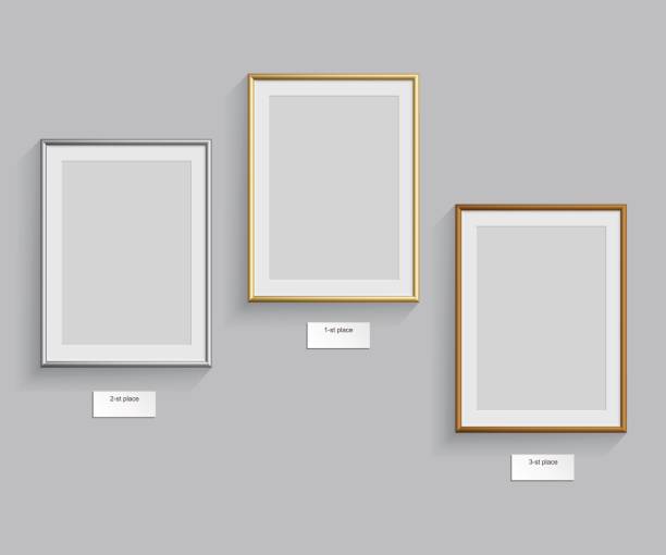 Golden, silver and bronze frames isolated on grey background. Vector illustration. Podium frames. Golden, silver and bronze frames isolated on grey background. Vector illustration. Podium frames. museum stock illustrations