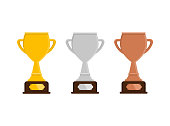 Golden, silver and bronze trophy cup. Award. Winners cup. Vector