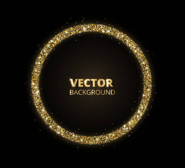 Golden sparkle background, glitter circle frame. Black and gold vector dust. Festive golden sparkle background. Glitter border, circle frame. Black and gold vector dust. Great for christmas and birthday cards, valentine and wedding invitations, party posters. dancing borders stock illustrations