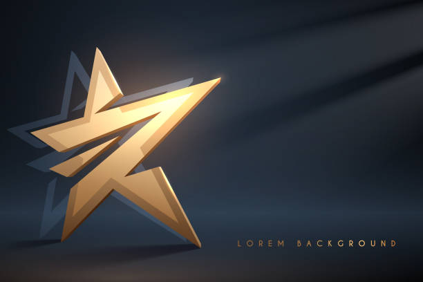 goldener stern auf dunklem hintergrund mit hellem effekt - auszeichnung stock-grafiken, -clipart, -cartoons und -symbole