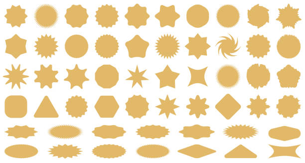 Golden Starburst Badges and Stickers Set vector art illustration