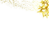 Golden stars scatter glitter sparking and blinking confetti celebration on white abstract background vector illustration